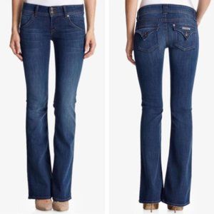 | hudson • medium wash bootcut button back pocket denim jeans • size 27 |